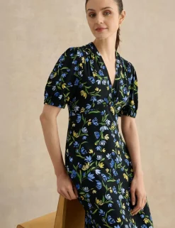 Floral V-Neck Midi Tea Dress