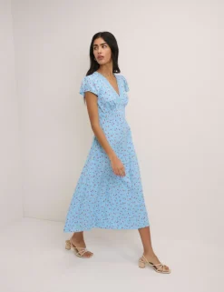 Floral V-Neck Midi Tea Dress