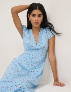 Floral V-Neck Midi Tea Dress