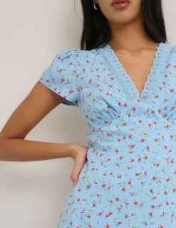 Floral V-Neck Midi Tea Dress