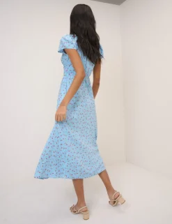 Floral V-Neck Midi Tea Dress