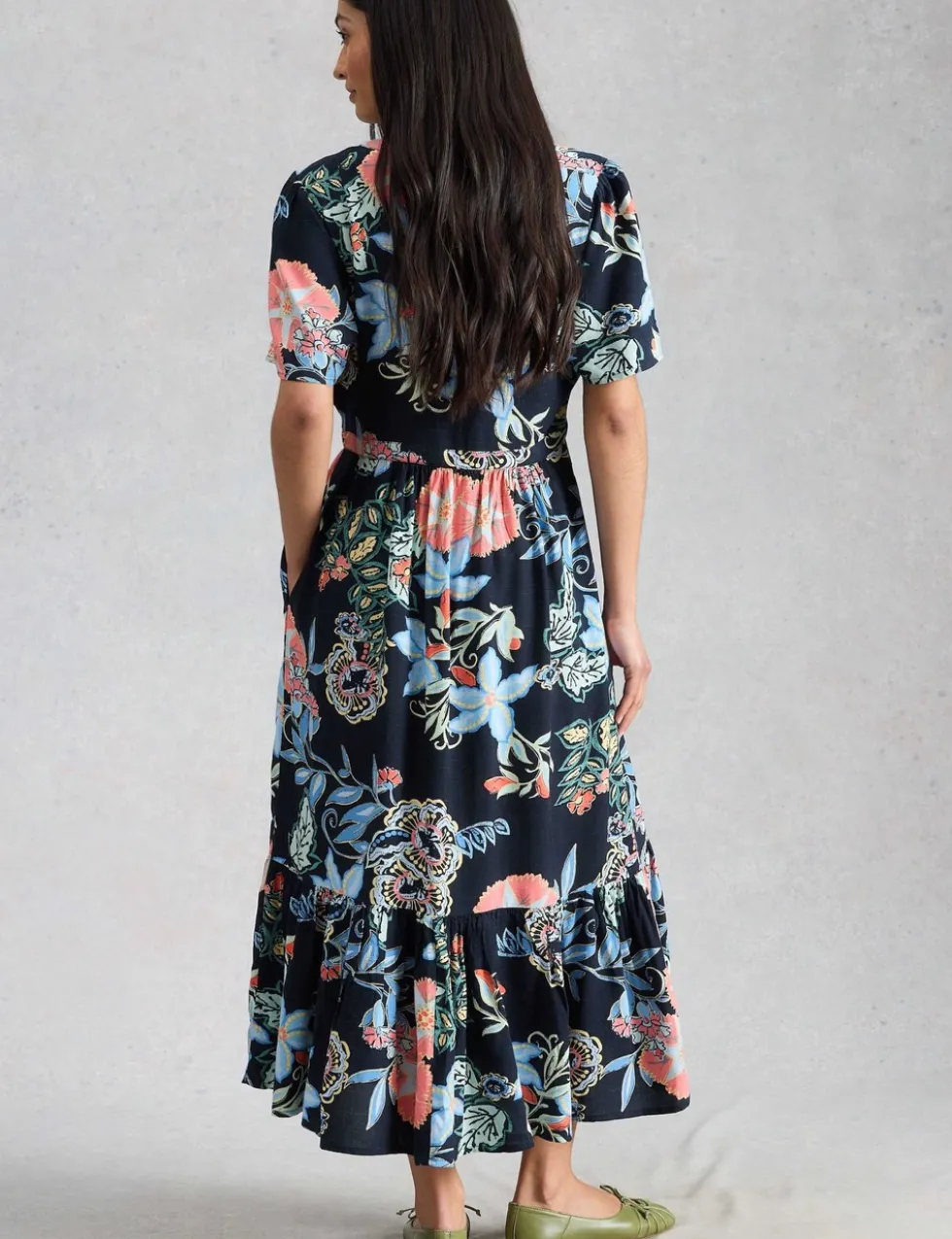 Floral V-Neck Midi Tiered Dress