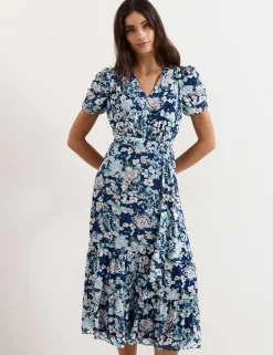 Floral V-Neck Midi Tiered Waisted Dress
