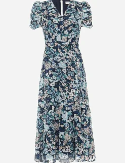 Floral V-Neck Midi Tiered Waisted Dress