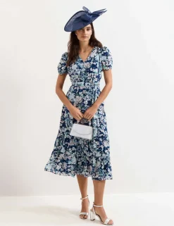 Floral V-Neck Midi Tiered Waisted Dress