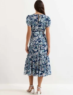 Floral V-Neck Midi Tiered Waisted Dress