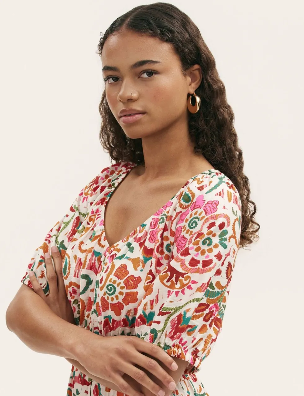 Floral V-Neck Midi Waisted Dress