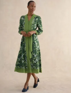 Floral V-Neck Midi Waisted Dress