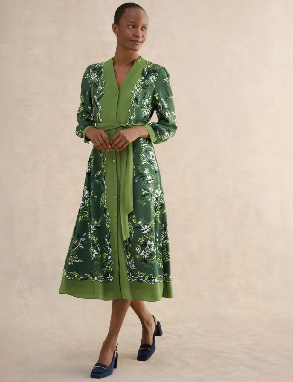 Floral V-Neck Midi Waisted Dress