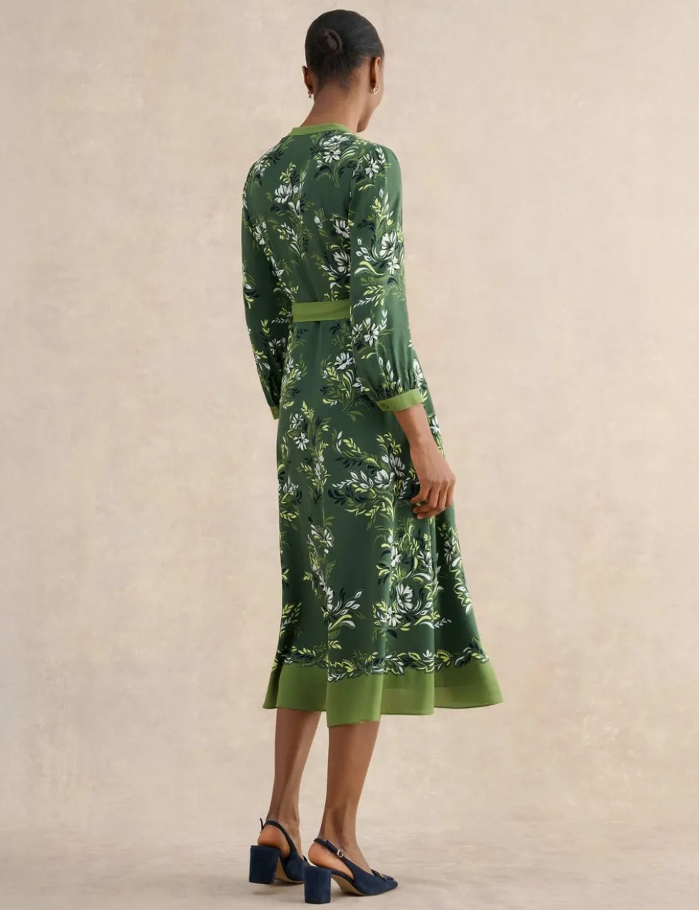 Floral V-Neck Midi Waisted Dress
