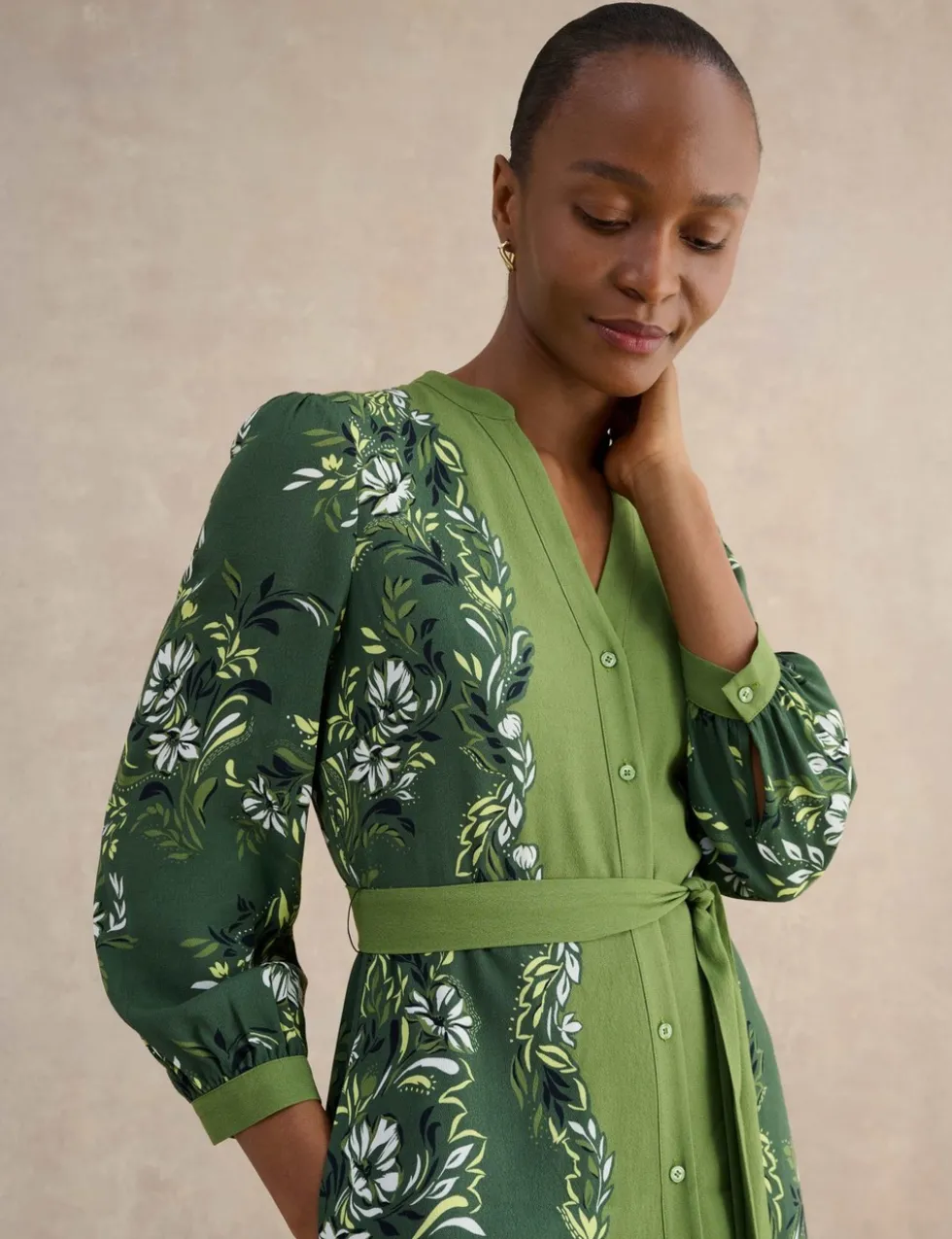 Floral V-Neck Midi Waisted Dress