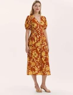 Floral V-Neck Midi Waisted Dress