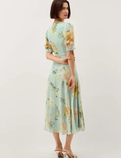 Floral V-Neck Midi Waisted Dress