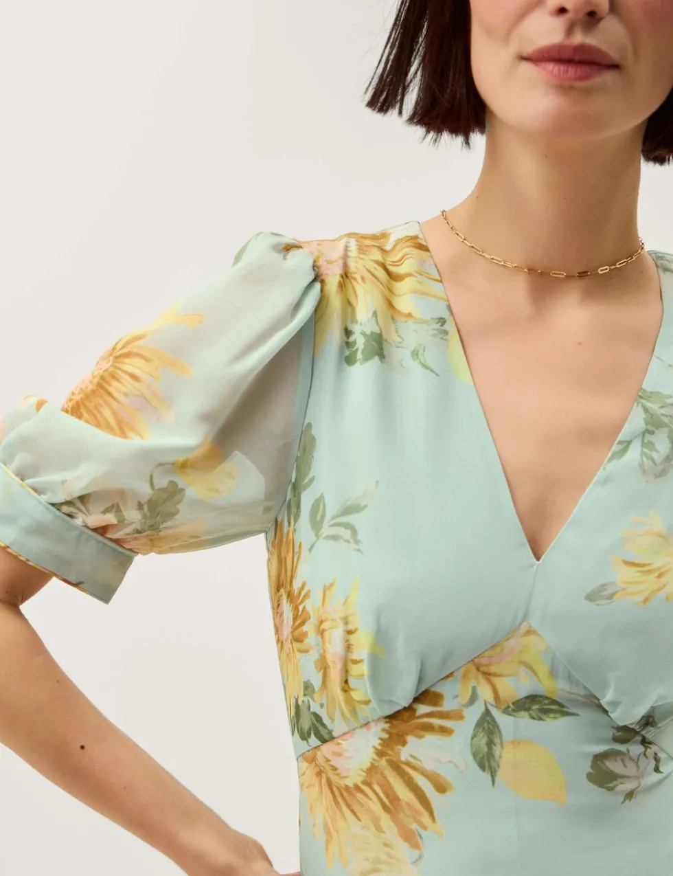 Floral V-Neck Midi Waisted Dress