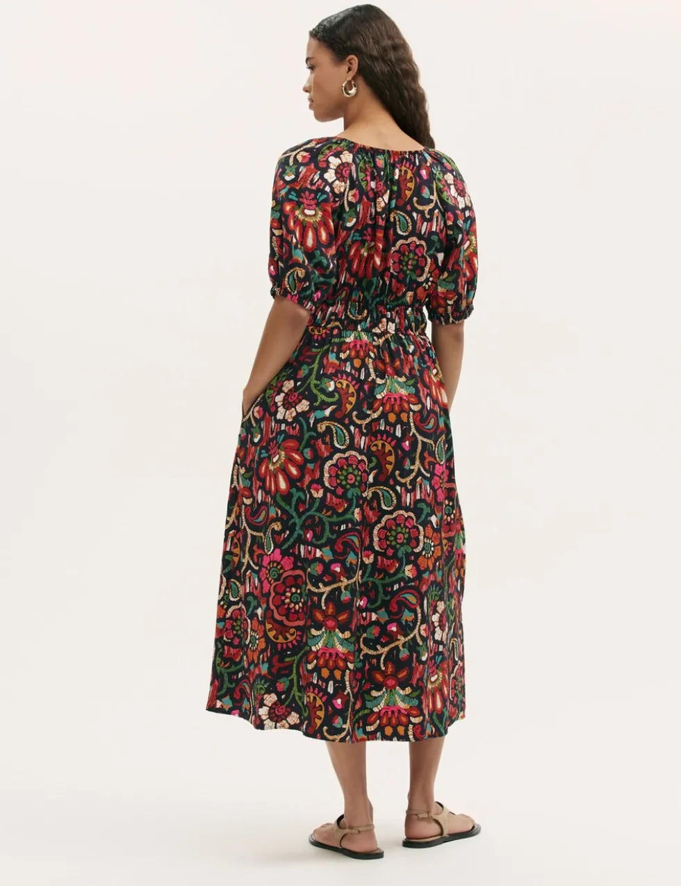 Floral V-Neck Midi Waisted Dress