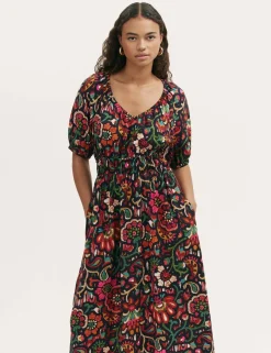Floral V-Neck Midi Waisted Dress