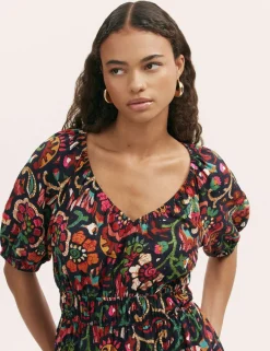 Floral V-Neck Midi Waisted Dress