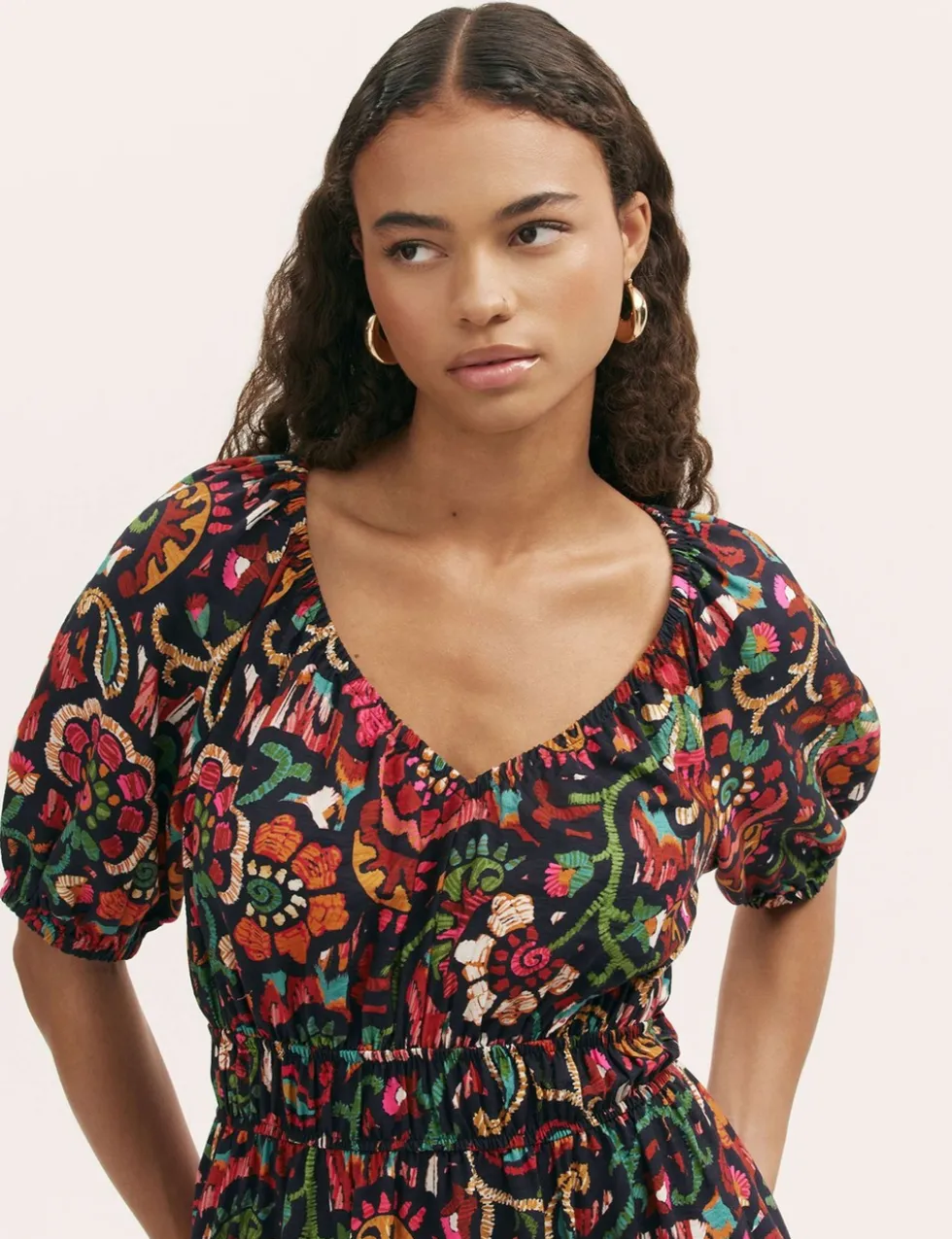 Floral V-Neck Midi Waisted Dress