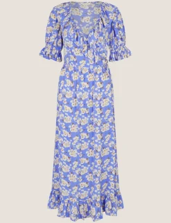 Floral V-Neck Midi Wrap Dress