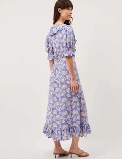 Floral V-Neck Midi Wrap Dress