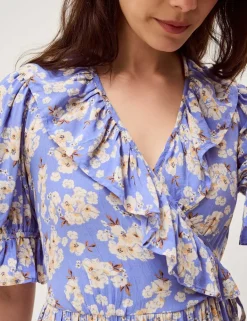 Floral V-Neck Midi Wrap Dress