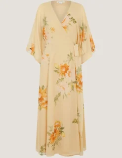 Floral V-Neck Midi Wrap Dress
