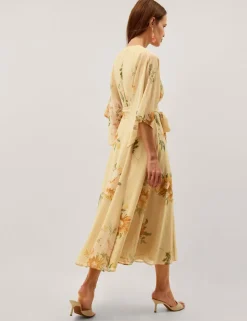 Floral V-Neck Midi Wrap Dress