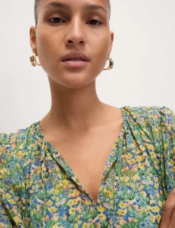 Floral V-Neck Mini Relaxed Smock Dress