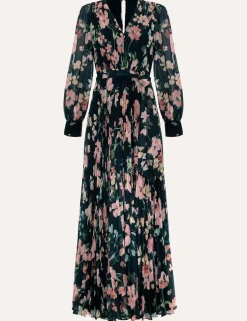 Floral V-Neck Pleated Maxi Tea Dress