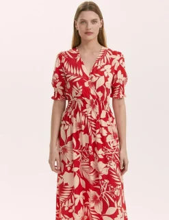 Floral V-Neck Puff Sleeve Midi Waisted Dress