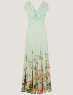 Floral V-Neck Ruffle Maxi Skater Dress