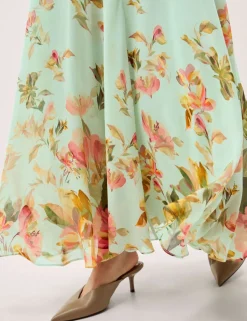 Floral V-Neck Ruffle Maxi Skater Dress