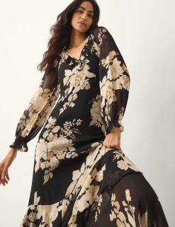 Floral V-Neck Ruffle Maxi Dress