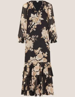 Floral V-Neck Ruffle Maxi Dress