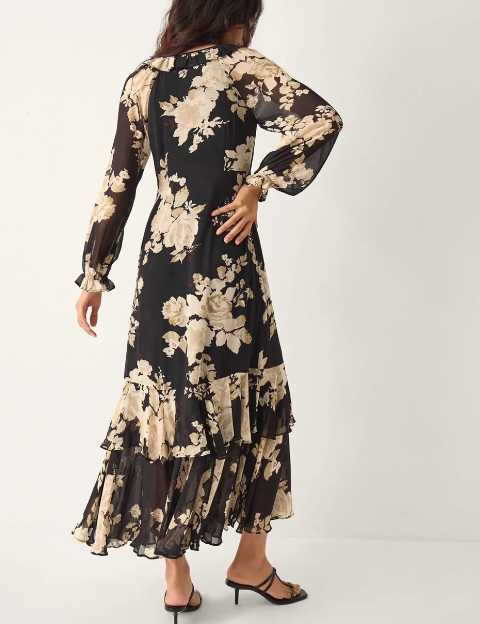 Floral V-Neck Ruffle Maxi Dress
