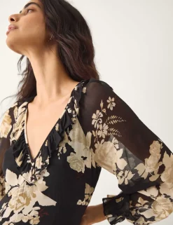 Floral V-Neck Ruffle Maxi Dress