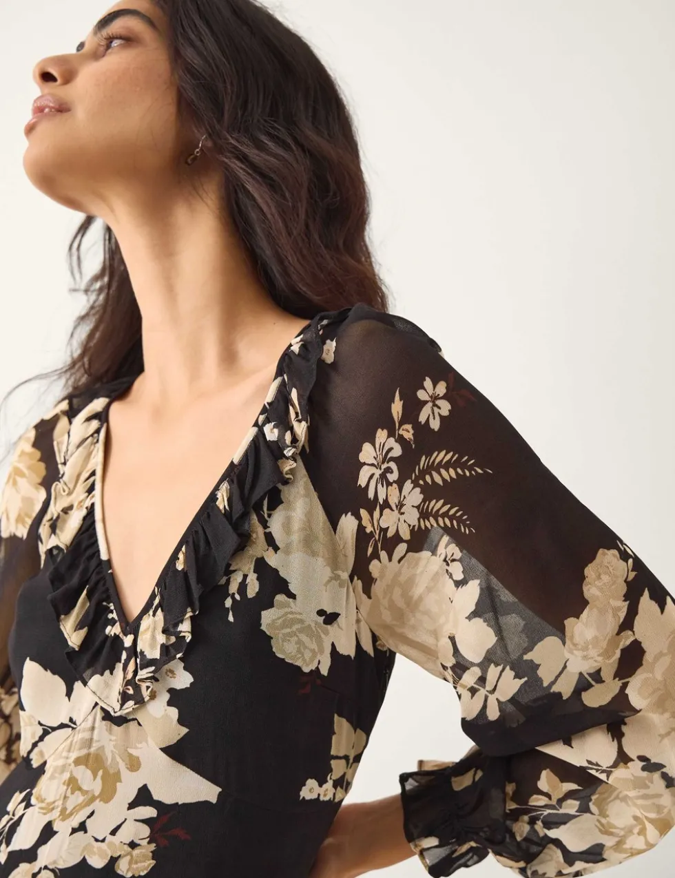 Floral V-Neck Ruffle Maxi Dress