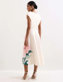 Floral V-Neck Scuba Midi Skater Dress
