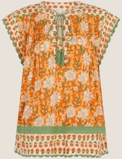 Floral V-Neck Tassel Top