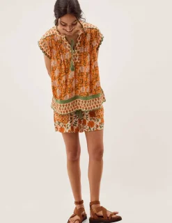 Floral V-Neck Tassel Top