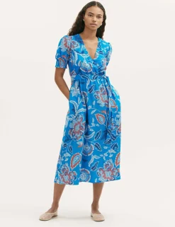 Floral V-Neck Tie Waist Midi Wrap Dress