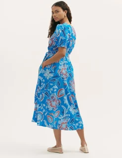 Floral V-Neck Tie Waist Midi Wrap Dress