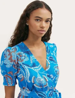 Floral V-Neck Tie Waist Midi Wrap Dress