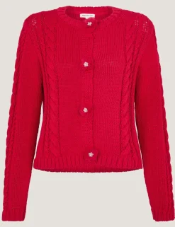 Flower Button Cable Knit Cardigan