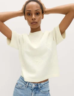 Flower Knitted Top With Wool