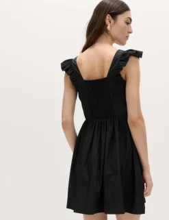 Frill Detail Square Neck Mini Skater Dress