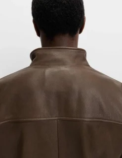 Funnel Neck Leather BikerJacket
