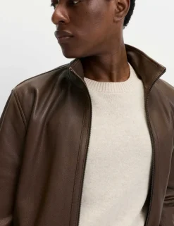 Funnel Neck Leather BikerJacket