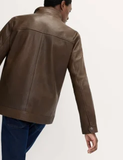Funnel Neck Leather BikerJacket