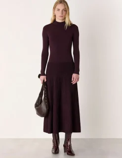 Funnel Neck Pleated Midaxi Jumper Dress
